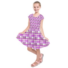 Purple Plaid Pattern Kids  Short Sleeve Dress