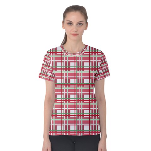 Red Plaid Pattern Women s Cotton Tee by Valentinaart