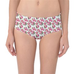 Gorgeous Pink Flower Pattern Mid-waist Bikini Bottoms by Brittlevirginclothing