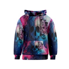 Colorful Space Skull Pattern Kids  Zipper Hoodie by Brittlevirginclothing