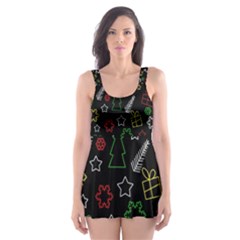 Colorful Xmas Pattern Skater Dress Swimsuit by Valentinaart