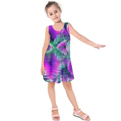  Teal Violet Crystal Palace, Abstract Cosmic Heart Kids  Sleeveless Dress by DianeClancy