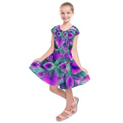  Teal Violet Crystal Palace, Abstract Cosmic Heart Kids  Short Sleeve Dress by DianeClancy