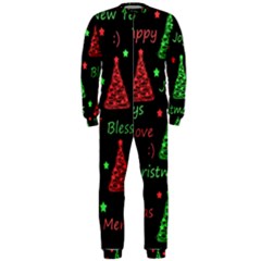 New Year Pattern - Red And Green Onepiece Jumpsuit (men)  by Valentinaart