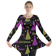 New Year Pattern - Yellow And Purple Long Sleeve Tunic  by Valentinaart