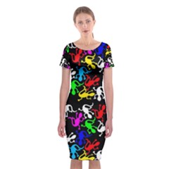 Colorful Lizards Pattern Classic Short Sleeve Midi Dress by Valentinaart