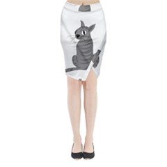 Gray Cat Midi Wrap Pencil Skirt by Valentinaart