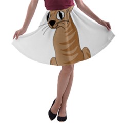 Brown Cat A-line Skater Skirt by Valentinaart