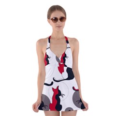 Elegant Abstract Cats  Halter Swimsuit Dress by Valentinaart