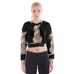 Brown Abstract Cat Women s Cropped Sweatshirt by Valentinaart