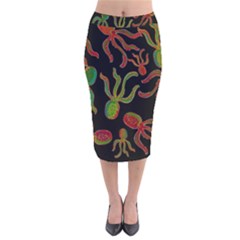 Octopuses Pattern 4 Velvet Midi Pencil Skirt