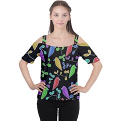 Birds And Flowers 2 Women s Cutout Shoulder Tee