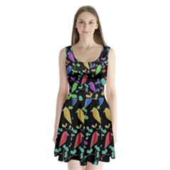 Birds And Flowers 2 Split Back Mini Dress 