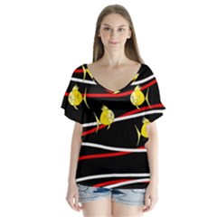 Five Yellow Fish Flutter Sleeve Top