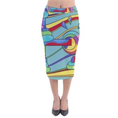 Abstract Machine Velvet Midi Pencil Skirt