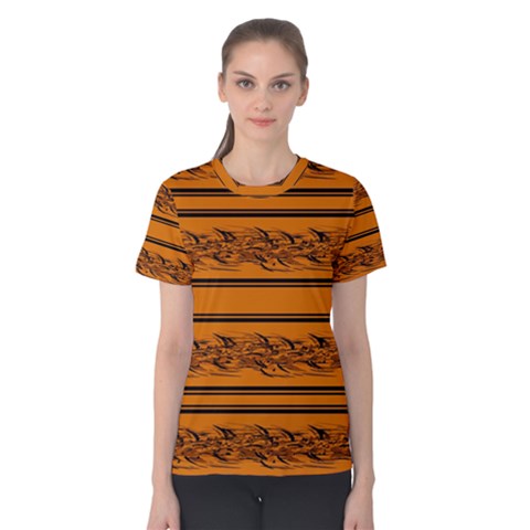 Orange Barbwire Pattern Women s Cotton Tee by Valentinaart