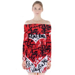 Red Hart - Graffiti Style Long Sleeve Off Shoulder Dress