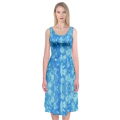 Light Circles, Dark And Light Blue Color Midi Sleeveless Dress