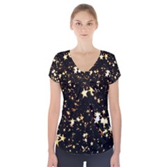 Golden Stars In The Sky Short Sleeve Front Detail Top