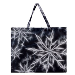 Snowflake In Feather Look, Black And White Zipper Large Tote Bag