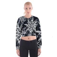 Snowflake In Feather Look, Black And White Women s Cropped Sweatshirt by picsaspassion