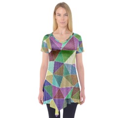 Colorful Triangles, Pencil Drawing Art Short Sleeve Tunic 