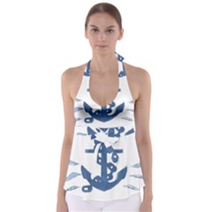 Blue Anchor,  Aquarel Painting Art Babydoll Tankini Top by picsaspassion