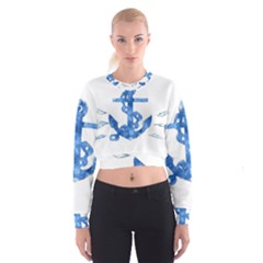 Anchor Aquarel Painting Art, Soft Blue Women s Cropped Sweatshirt