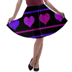 Purple And Magenta Harts Pattern A-line Skater Skirt by Valentinaart