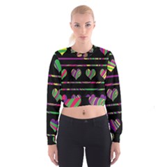 Colorful Harts Pattern Women s Cropped Sweatshirt by Valentinaart