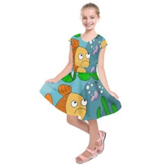 Fish And Worm Kids  Short Sleeve Dress by Valentinaart