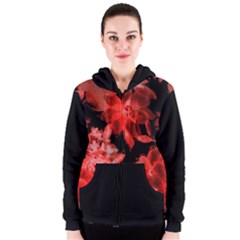 Red Flower  Women s Zipper Hoodie by Brittlevirginclothing