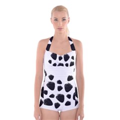 Black Strowberries Boyleg Halter Swimsuit  by Valentinaart