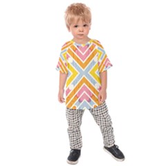 Line Pattern Cross Print Repeat Kids  Raglan Tee