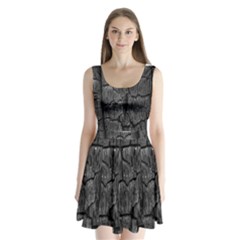 Coal Charred Tree Pore Black Split Back Mini Dress 