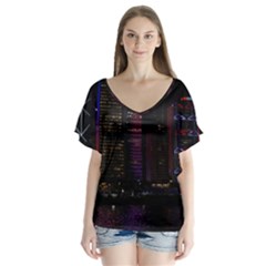 Hong Kong China Asia Skyscraper Flutter Sleeve Top