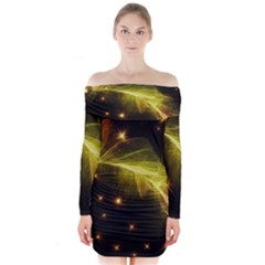 Particles Vibration Line Wave Long Sleeve Off Shoulder Dress by Amaryn4rt