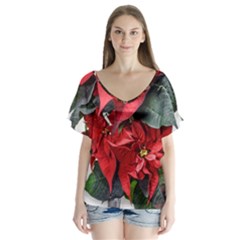 Star Of Bethlehem Star Red Flutter Sleeve Top