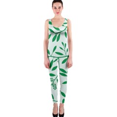 Leaves Foliage Green Wallpaper Onepiece Catsuit by Amaryn4rt