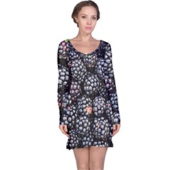 Blackberries Background Black Dark Long Sleeve Nightdress by Amaryn4rt