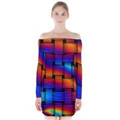 Rainbow Weaving Pattern Long Sleeve Off Shoulder Dress by Amaryn4rt