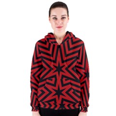 Star Red Kaleidoscope Pattern Women s Zipper Hoodie