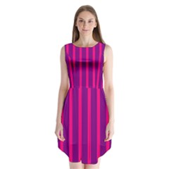 Deep Pink And Black Vertical Lines Sleeveless Chiffon Dress  