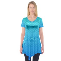 Blue Seamless Black Hexagon Pattern Short Sleeve Tunic 