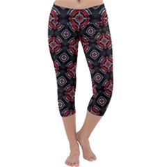 Abstract Black And Red Pattern Capri Yoga Leggings