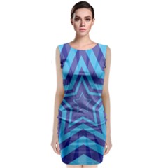 Abstract Starburst Blue Star Sleeveless Velvet Midi Dress