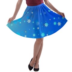 Blue Hot Pattern Blue Star Background A-line Skater Skirt by Amaryn4rt