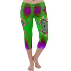 Green And Purple Fractal Capri Yoga Leggings