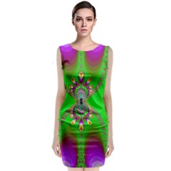 Green And Purple Fractal Sleeveless Velvet Midi Dress