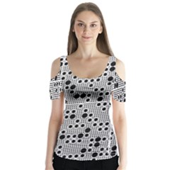 Metal Background Round Holes Butterfly Sleeve Cutout Tee 